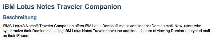 Image:IBM Lotus Notes Travler Companion im AppStore